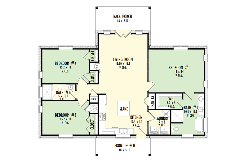 Dream House Plan - Floor Plan - Main Floor for Farmhouse House Plan #1092-14 - 3 bed, 2 bath