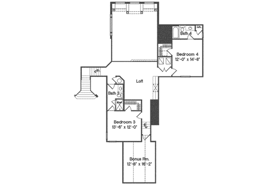 Floor Plan - Upper Floor for European House Plan #135-112 - 4 bed, 4.5 bath