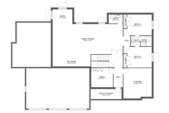 Floor Plan - Lower Floor for Farmhouse House Plan #1060-361 - 4 bed, 3.5 bath