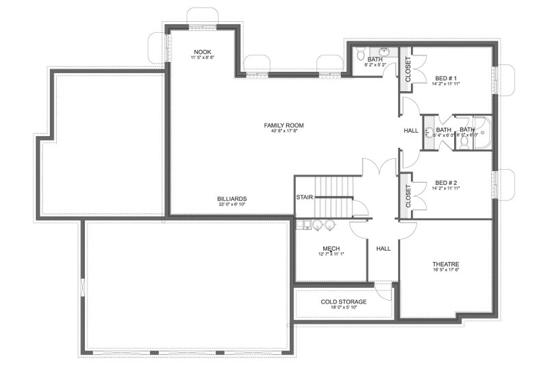 House Blueprint - Floor Plan - Lower Floor for Farmhouse House Plan #1060-361 - 4 bed, 3.5 bath