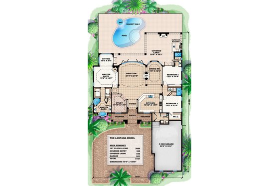 Floor Plan - Main Floor for Mediterranean House Plan #27-405 - 4 bed, 3 bath