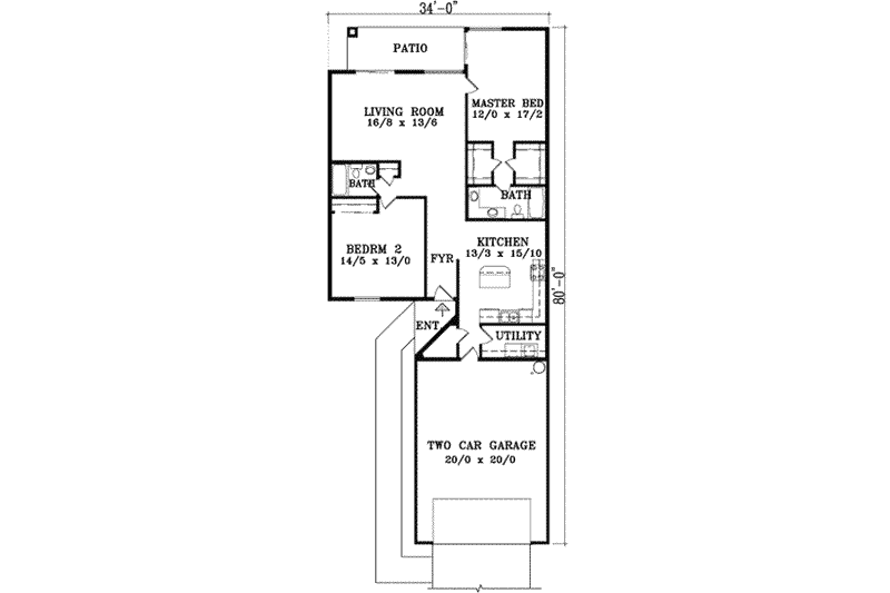 Dream House Plan - Floor Plan - Main Floor for Ranch House Plan #1-1258 - 2 bed, 2 bath