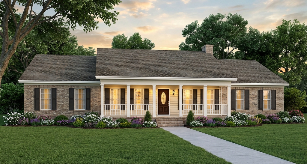 Exterior - Front Elevation 2 for Ranch House Plan #406-232 - 3 bed, 2 bath