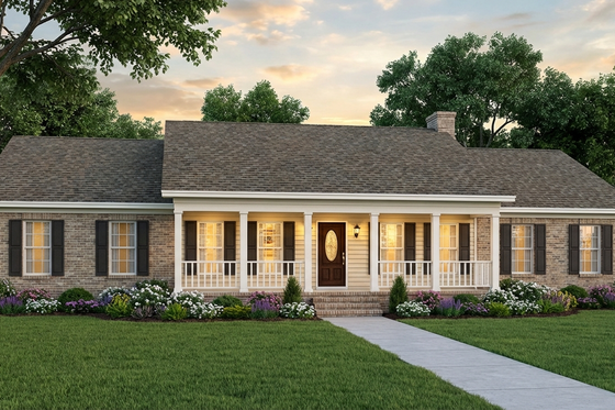 Exterior - Front Elevation for Ranch House Plan #406-232 - 3 bed, 2 bath
