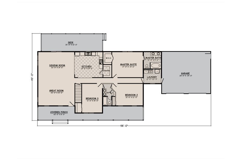 Home Plan - Floor Plan - Main Floor 1 for Ranch House Plan #1082-2 - 3 bed, 2.5 bath