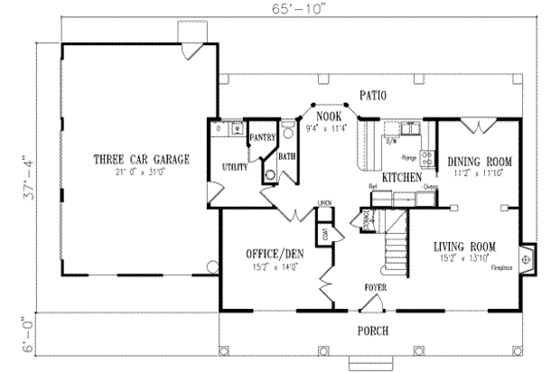 Floor Plan - Main Floor for Southern House Plan #1-490 - 3 bed, 2.5 bath