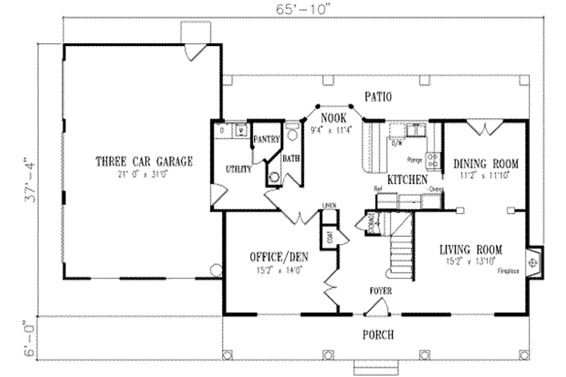 Dream House Plan - Floor Plan - Main Floor for Southern House Plan #1-490 - 3 bed, 2.5 bath