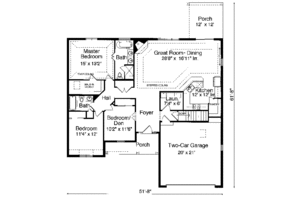 Floor Plan - Main Floor for Ranch House Plan #46-112 - 3 bed, 2 bath