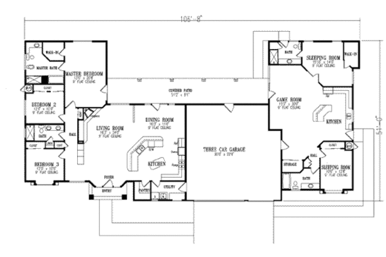 Floor Plan - Main Floor for Adobe / Southwestern House Plan #1-787 - 5 bed, 4 bath