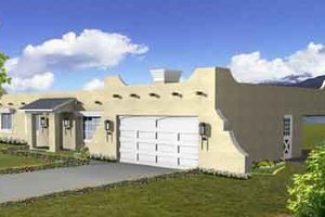 Adobe / Southwestern Exterior - Front Elevation Plan #1-305