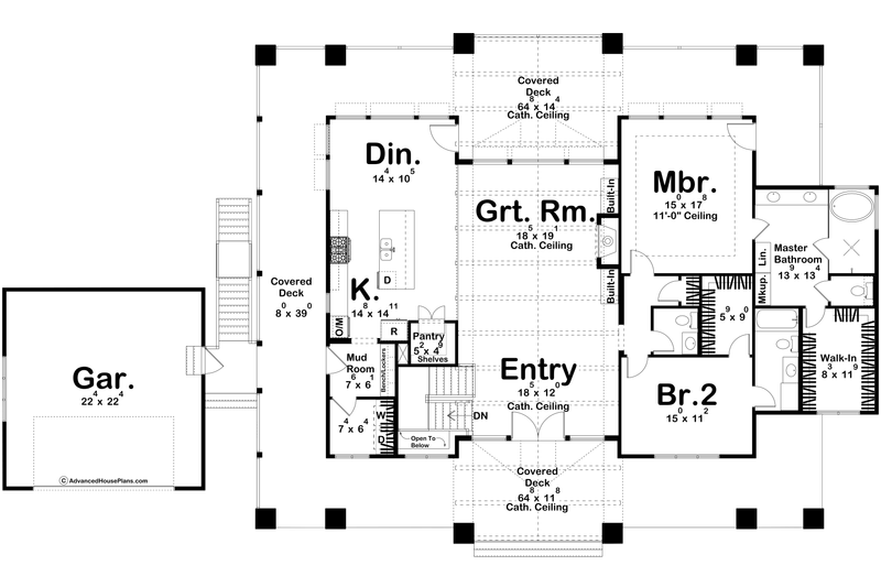 House Design - Floor Plan - Main Floor for Beach House Plan #455-291 - 2 bed, 2.5 bath