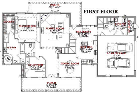 Floor Plan - Main Floor for Country House Plan #63-210 - 4 bed, 3.5 bath