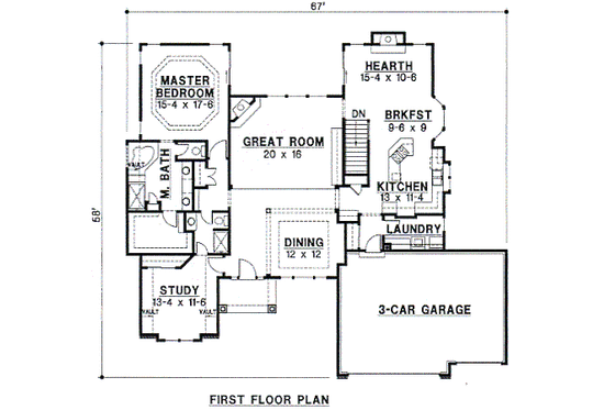 Floor Plan - Main Floor for Traditional House Plan #67-114 - 4 bed, 4 bath