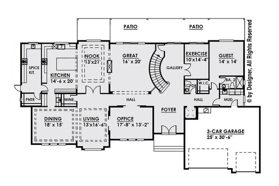 Floor Plan - Main Floor for Contemporary House Plan #1066-30 - 6 bed, 5.5 bath