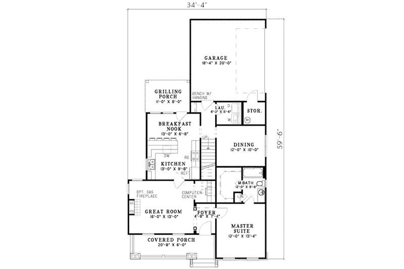 House Plan Design - Floor Plan - Main Floor for Southern House Plan #17-438 - 3 bed, 2 bath