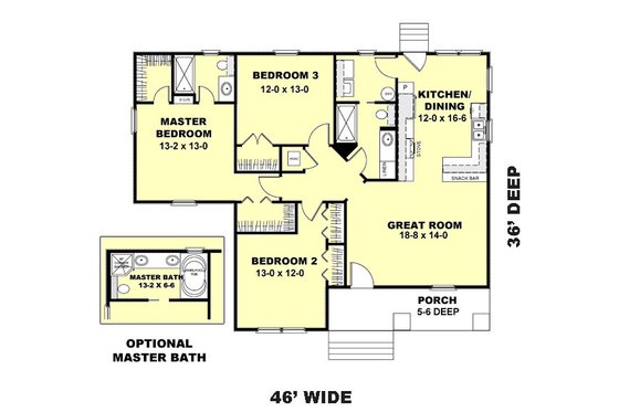 Floor Plan - Main Floor 1 for Country House Plan #44-177 - 3 bed, 2 bath