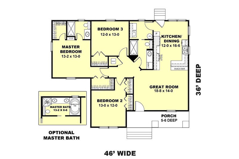 Home Plan - Floor Plan - Main Floor 1 for Country House Plan #44-177 - 3 bed, 2 bath