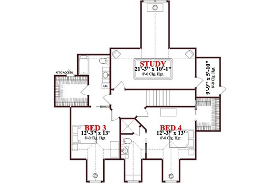 Floor Plan - Upper Floor for Colonial House Plan #63-265 - 4 bed, 4.5 bath