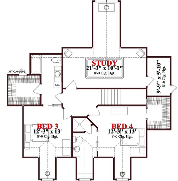 Colonial Floor Plan - Upper Floor Plan #63-265