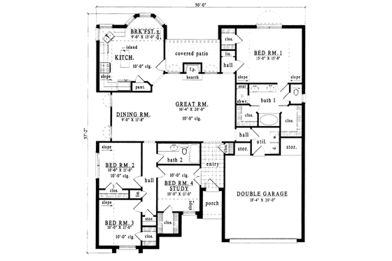 Floor Plan - Main Floor for European House Plan #42-175 - 4 bed, 2 bath