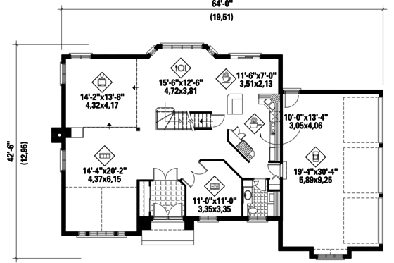 Floor Plan - Main Floor for Traditional House Plan #25-4670 - 3 bed, 1 bath