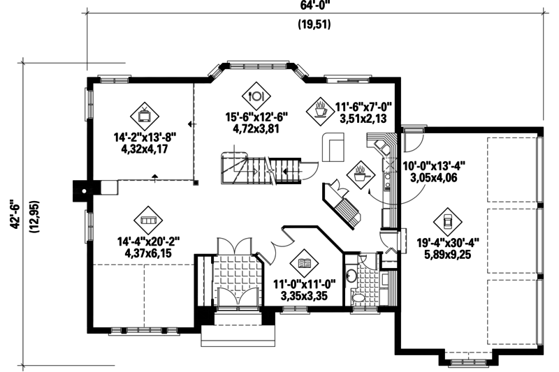 Home Plan - Floor Plan - Main Floor for Traditional House Plan #25-4670 - 3 bed, 1 bath