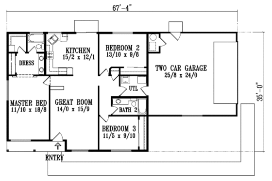 Floor Plan - Main Floor for Mediterranean House Plan #1-1186 - 3 bed, 2 bath