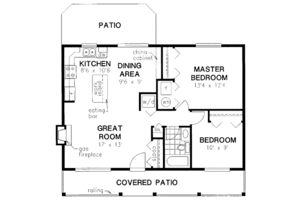 Floor Plan - Main Floor for Ranch House Plan #18-327 - 2 bed, 1 bath