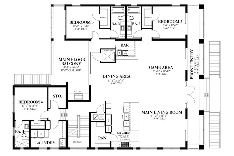 House Design - Floor Plan - Main Floor for Beach House Plan #1058-219 - 4 bed, 4 bath