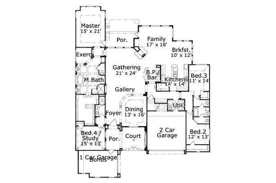 Floor Plan - Main Floor for European House Plan #411-393 - 4 bed, 3 bath