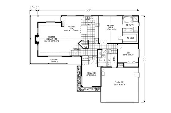 Floor Plan - Main Floor for Craftsman House Plan #53-519 - 3 bed, 3 bath