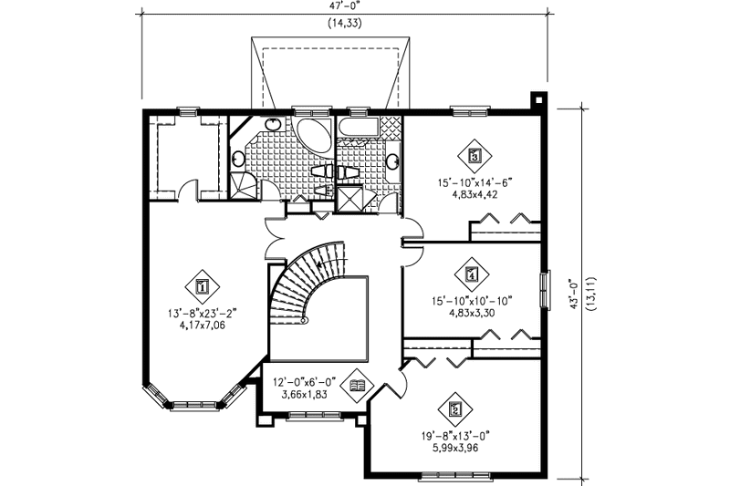 Dream House Plan - Floor Plan - Upper Floor for European House Plan #25-257 - 4 bed, 2.5 bath