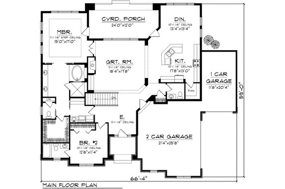 Floor Plan - Main Floor for Ranch House Plan #70-1117 - 2 bed, 2.5 bath
