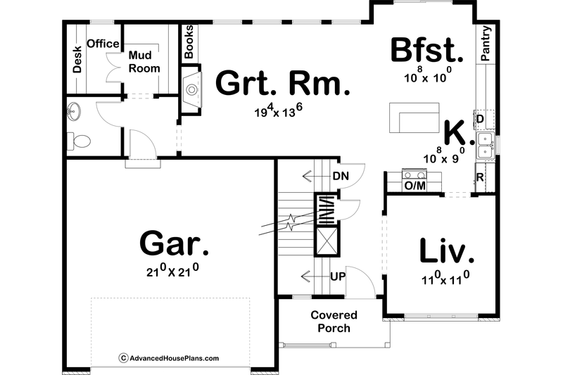 House Design - Floor Plan - Main Floor for Farmhouse House Plan #455-282 - 3 bed, 2.5 bath