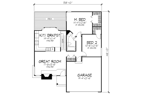 Floor Plan - Main Floor for Ranch House Plan #320-438 - 2 bed, 1 bath