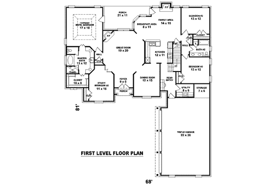 Floor Plan - Main Floor for European House Plan #81-1294 - 4 bed, 3 bath