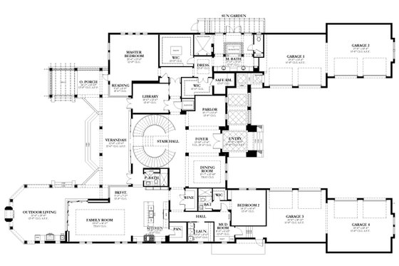 Floor Plan - Main Floor for Mediterranean House Plan #1058-223 - 6 bed, 6.5 bath