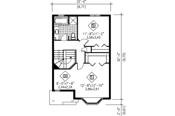 Floor Plan - Upper Floor for Traditional House Plan #25-206 - 2 bed, 1.5 bath