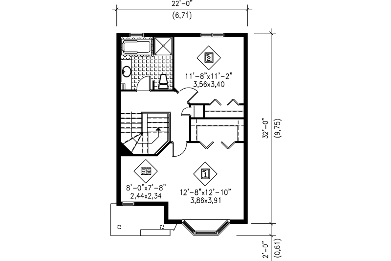 House Blueprint - Floor Plan - Upper Floor for Traditional House Plan #25-206 - 2 bed, 1.5 bath