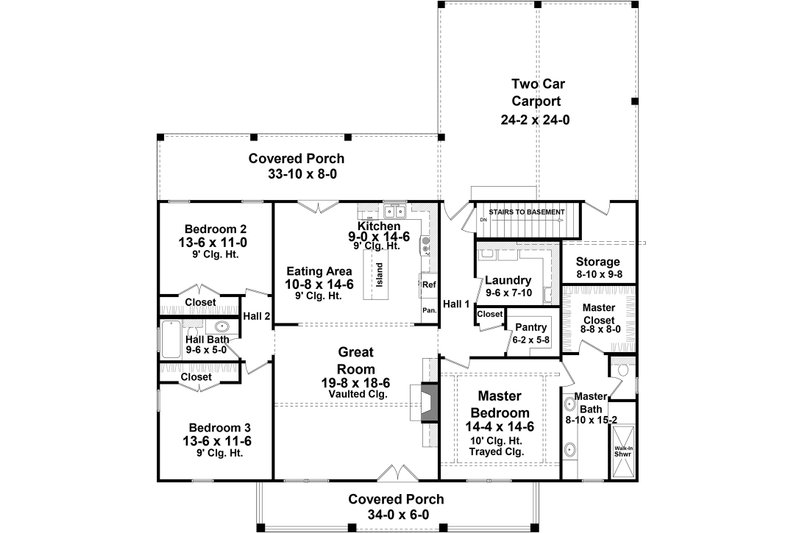Architectural House Design - Floor Plan - Main Floor for Country House Plan #21-456 - 3 bed, 2 bath