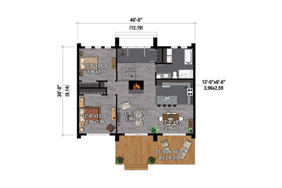 Floor Plan - Main Floor for Cottage House Plan #25-4927 - 2 bed, 1 bath