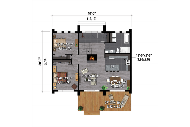 House Design - Floor Plan - Main Floor for Cottage House Plan #25-4927 - 2 bed, 1 bath