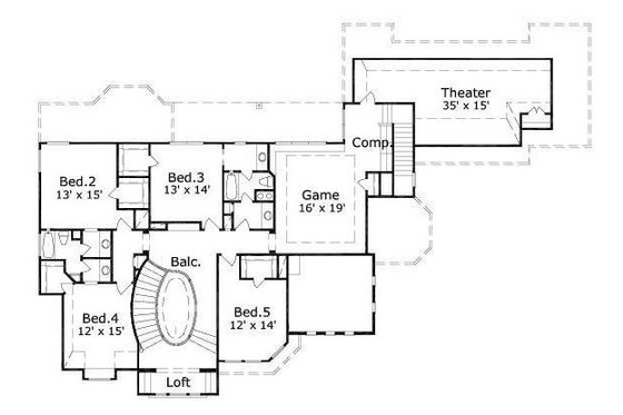 Floor Plan - Upper Floor for European House Plan #411-253 - 5 bed, 3 bath