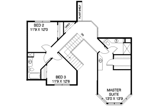 Floor Plan - Upper Floor for Traditional House Plan #60-250 - 3 bed, 2.5 bath