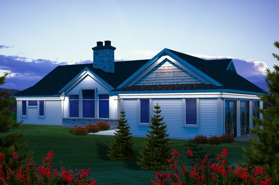 Exterior - Rear Elevation for Ranch House Plan #70-1138 - 3 bed, 2 bath