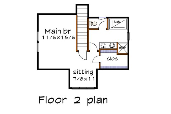 Floor Plan - Upper Floor for Bungalow House Plan #79-340 - 3 bed, 2.5 bath