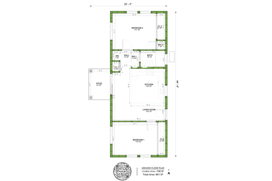 Floor Plan - Main Floor for Craftsman House Plan #1106-29 - 2 bed, 1 bath