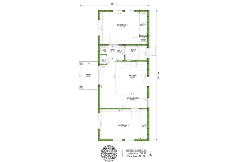 Home Plan - Floor Plan - Main Floor for Craftsman House Plan #1106-29 - 2 bed, 1 bath