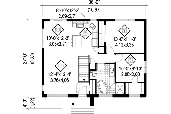Floor Plan - Main Floor for Contemporary House Plan #25-4312 - 2 bed, 1 bath