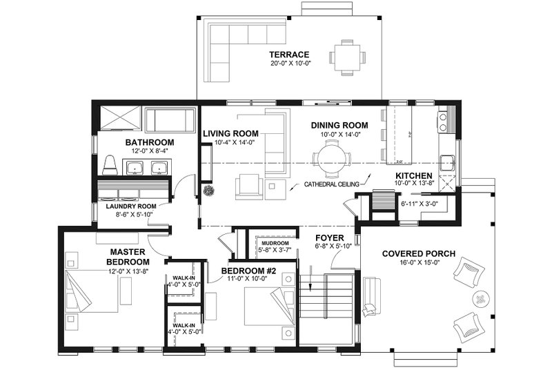 House Blueprint - Floor Plan - Main Floor for Modern House Plan #23-2676 - 2 bed, 1 bath